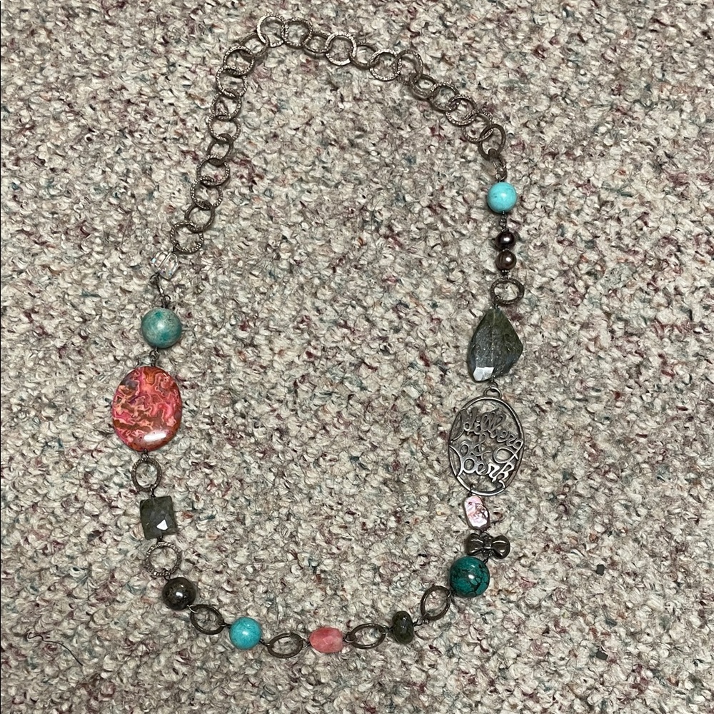 Hillberg and berk Sterling gemstone precious stone long logo plate Necklace